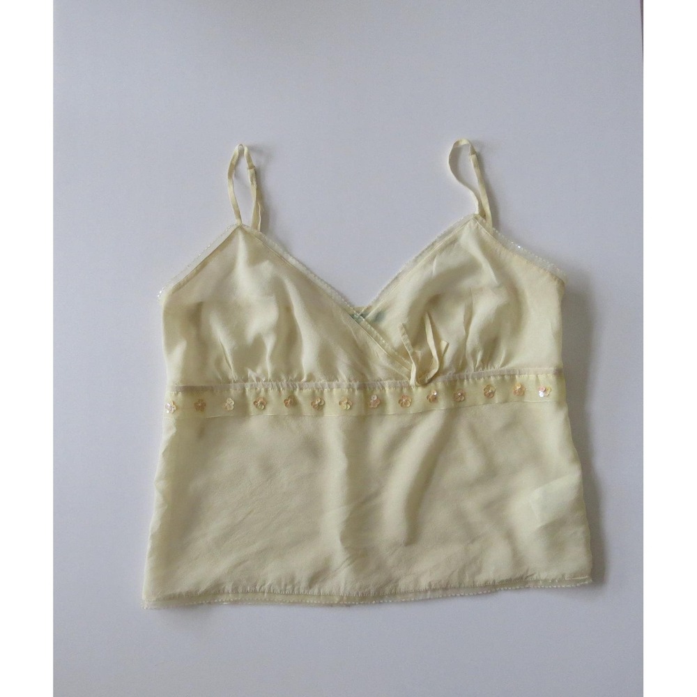 Vintage Italian Silk Butter Yellow Beaded Camisole, Sequins Cami, Made in Italy